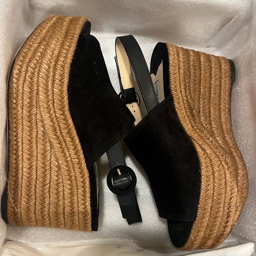 Jimmy Choo Deya 95 Suede Espadrille Wedges in Black Size 38 EU